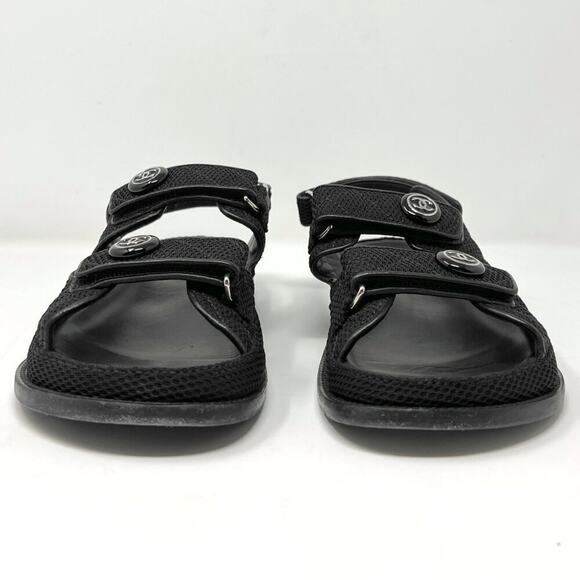 Chanel Dad Sandals Black Fabric CC Logo Size 40 EU - Picture 3 of 11
